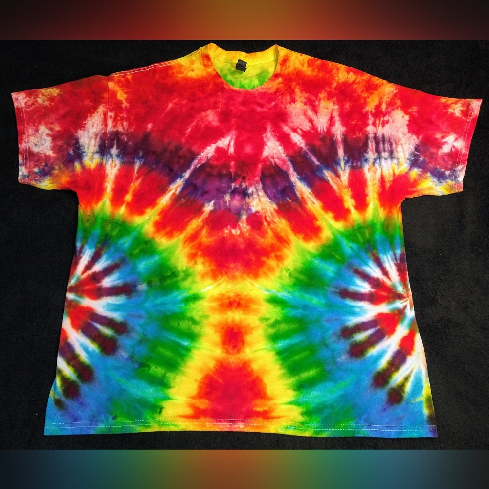 Rainbow Side Spiral Ice Dye Tie Dye T Shirt ~ Sz 2XL